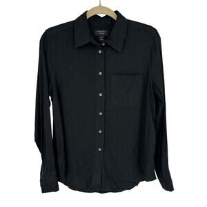 Banana Republic Black Linen Blend Button-Up Shirt Long Sleeve Office Workwear S